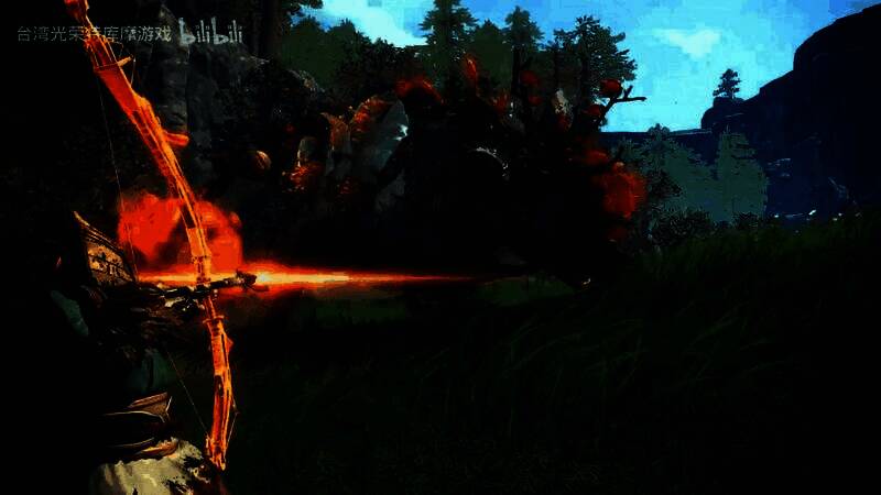 弓武器姿态切换瞬间，角色身形灵动，箭矢划破空气飞射而出