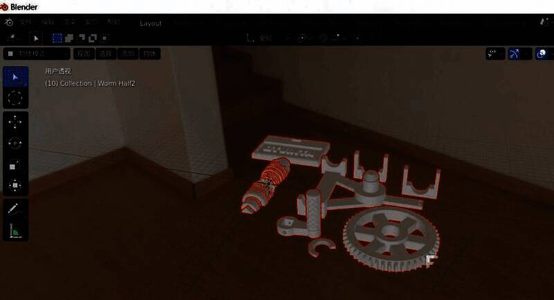 Blender三维视图展示完整导入的STL模型集合，细节清晰可见