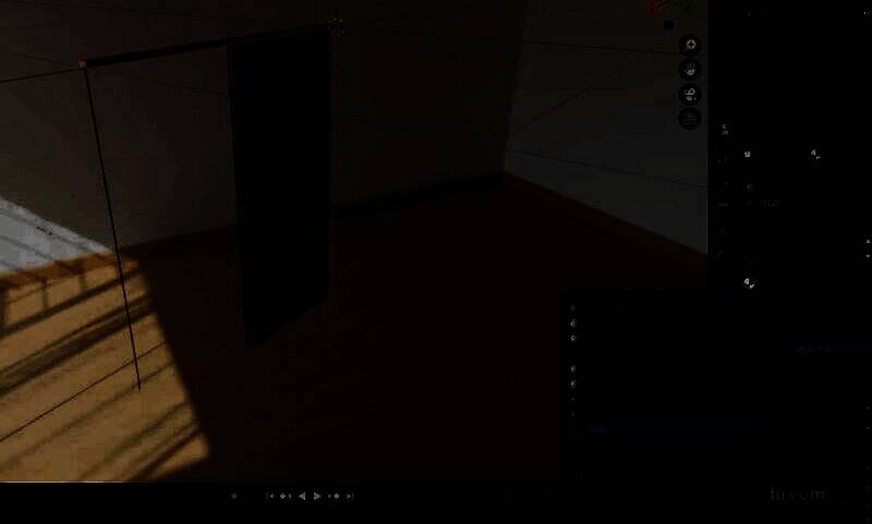 材质编辑界面展示，窗帘表面已应用布料纹理效果