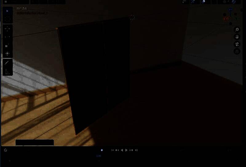 窗帘布模型在视图窗口中被移动到左侧位置