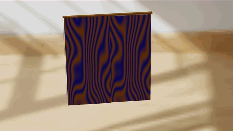 动态演示效果，展示窗帘从闭合到完全展开的全过程