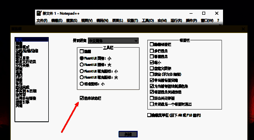 常用设置页面细节图，突出显示状态栏选项被取消勾选的状态