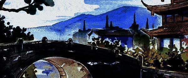 两位角色在庙会摊位前挑选小吃，气氛热闹非凡