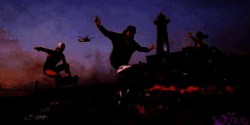 《托尼·霍克职业滑板3+4》游戏封面展示，滑手飞跃城市街道的炫酷瞬间