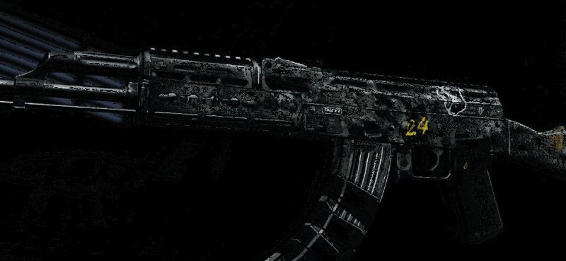 历战AKM外观展示，灰绿色表面布满磨损痕迹