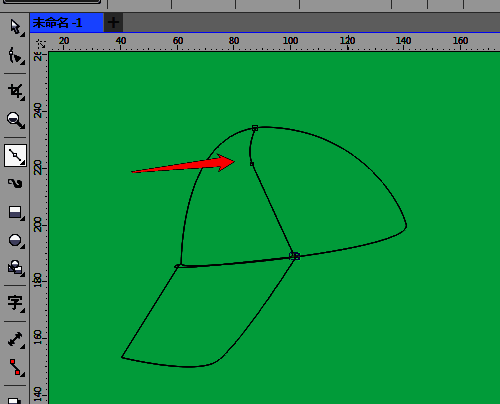 使用形状工具调整曲线节点，优化帽体轮廓