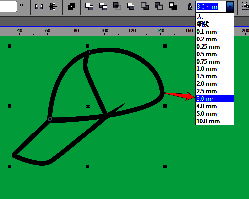 调整轮廓宽度后的帽子图形