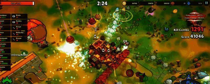 游戏战斗场景截图，角色操控机甲与僵尸展开激烈对抗