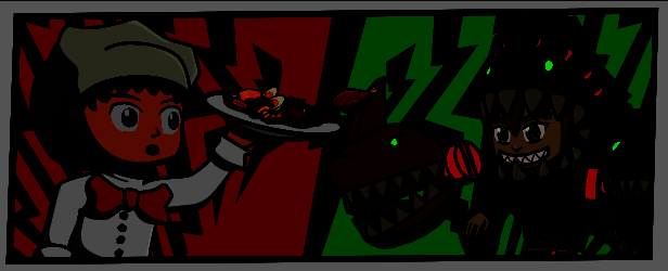 游戏画面展示两位厨师在餐厅中激烈对抗