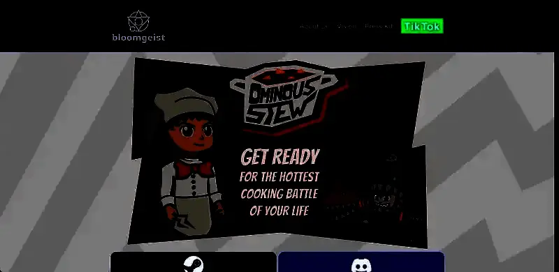 游戏官方网站截图，页面展示主要游戏介绍与开发团队信息