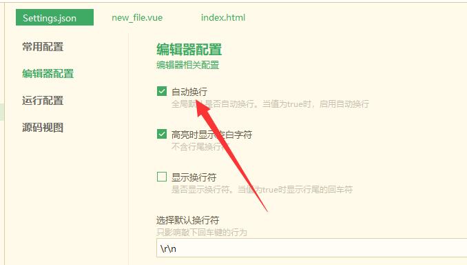 自动换行选项被勾选状态展示，旁边有说明文字解释该功能作用