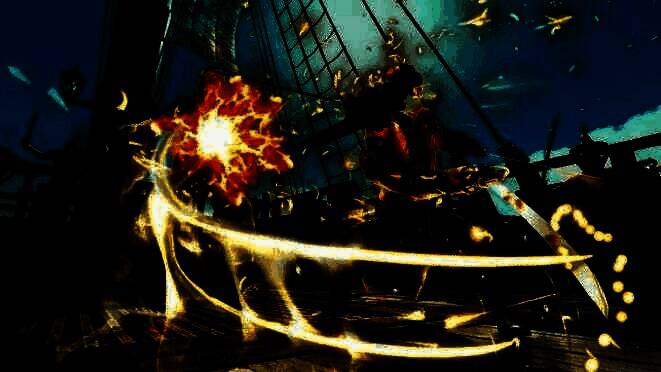 游戏中的战斗场景，真岛与海盗激烈交锋