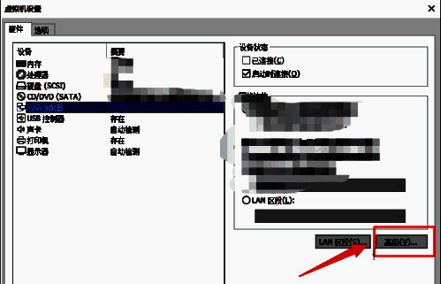 高级设置面板界面，展示Mac地址手动设置区域