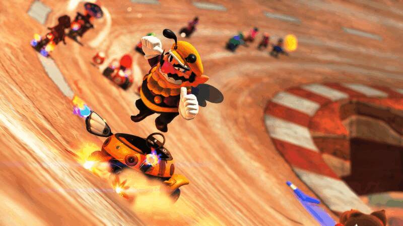 《马里奥赛车世界》游戏封面图，卡通风格角色齐聚一堂