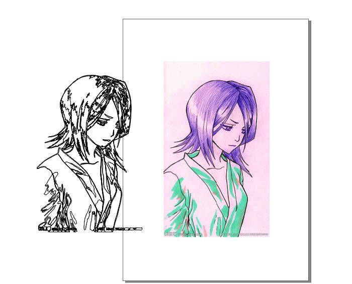 最终效果图，左侧为线稿版本，右侧为原始图片，清晰展示转换前后对比