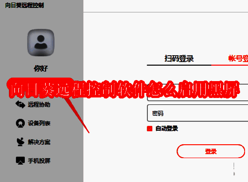 向日葵远程控制软件登录界面，界面简洁，提示用户点击登录按钮
