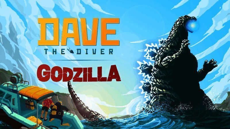 《潜水员戴夫》哥斯拉联动DLC宣传图，展示巨型怪兽登场画面