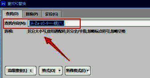 查找内容输入框特写，代码输入示例清晰展示