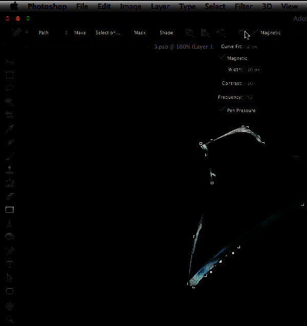 自由钢笔工具操作界面展示，显示自由绘制路径效果
