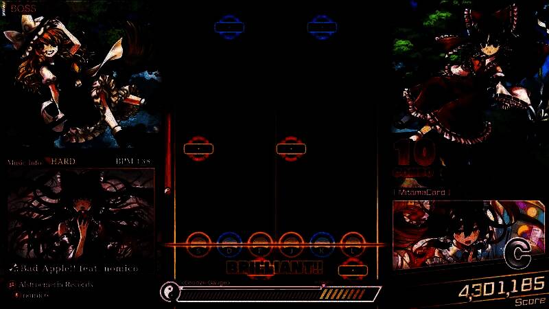 神乐关卡界面展示音符下落效果，整体画面色彩绚丽