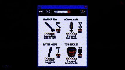 装备升级界面展示，列出了钓竿、刀具、钩子等多个可升级项目及其对应属性加成效果