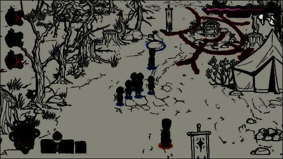 玩家在屏幕上绘制复杂法阵，周围环绕着呆萌但诡异的信徒角色