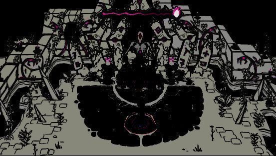 游戏主界面展示黑色风格背景，画面中央悬浮着一只巨大的眼球，四周点缀着奇异符号和小型战斗单位