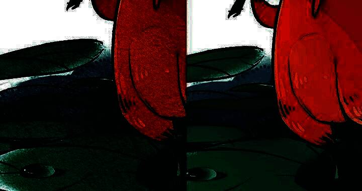 局部放大展示小狐狸爪子与荷叶纹理的细腻互动效果