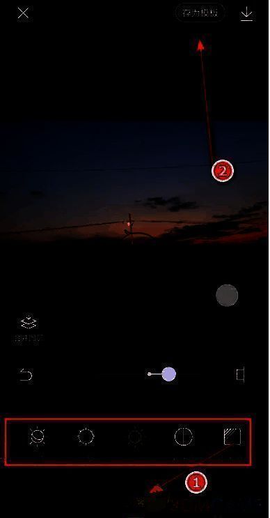 醒图调节界面截图，显示参数调节区域及保存模板按钮位置