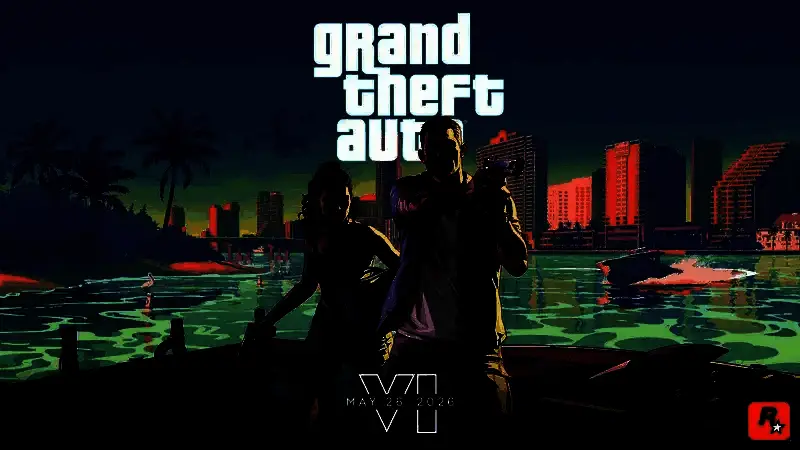 《GTA6》游戏画面展示，城市街道上车辆疾驰，远处高楼林立，整体画风写实细腻