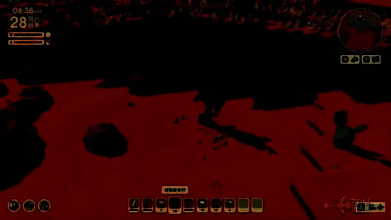 玩家站在岸边观察水中的变异鳄鱼，准备引导其上岸