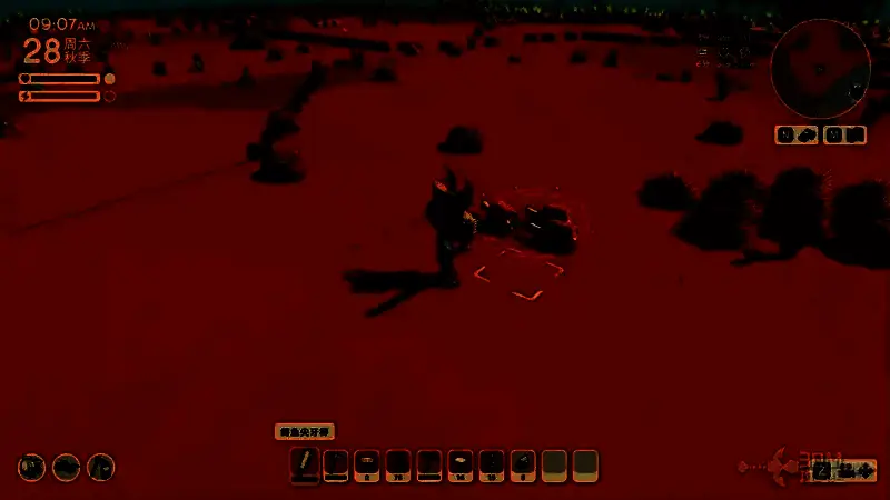 战斗胜利后掉落的变异肉与鳞片特写，背景为倒下的鳄鱼尸体