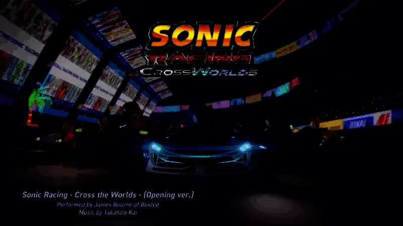 作曲家Takahiro Kai与演唱者James Bourne合影，背后是游戏LOGO展示