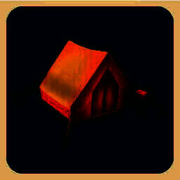 游戏内第一天结束时的场景截图，角色站在小屋前庆祝