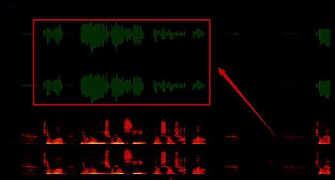 音频波形被放大的示意图，清晰可见细微波动变化