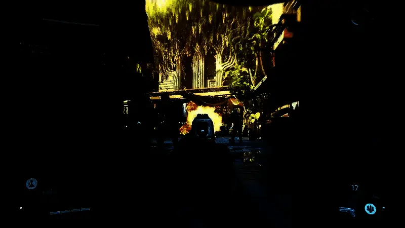 《完美黑暗》游戏画面，主角Joanna Dark在高科技实验室中潜行