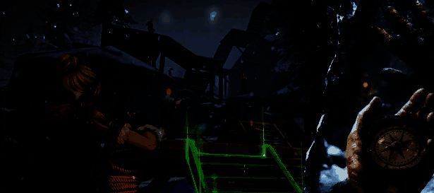 游戏内立体视角展示一座三层木质建筑，各楼层设有不同的房间和设施