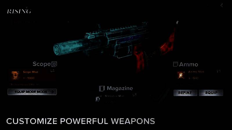 游戏中多样武器展示，包括步枪、狙击枪、能量剑等多种类型