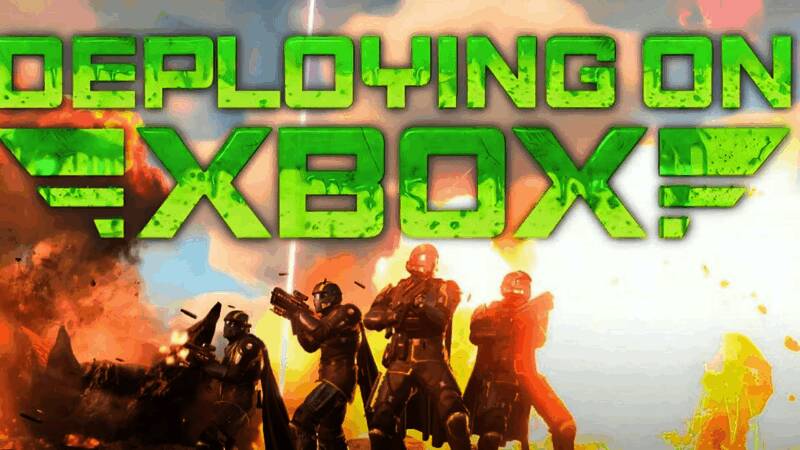 《绝地潜兵2》Xbox版宣传画面，展示多人协同作战场景