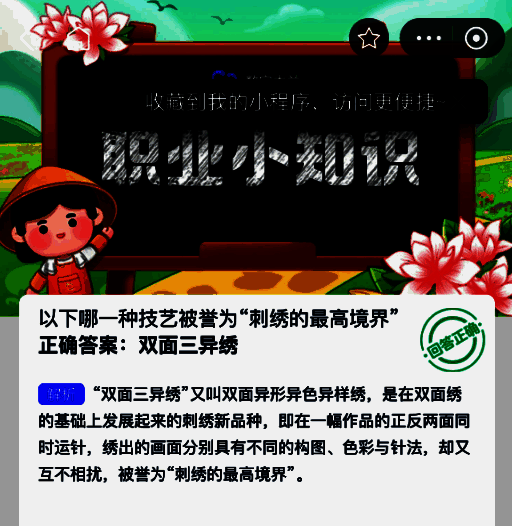 双面三异绣作品展示，正面与反面呈现不同图案和色彩