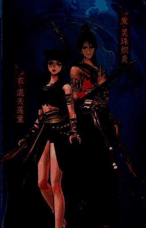 游戏角色幻化为三头六臂形态，手持双武器，周身缭绕雷电与火焰特效