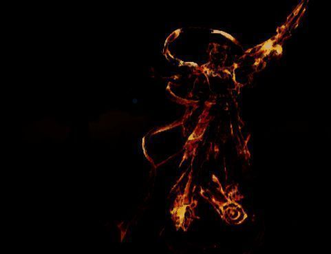 火尖枪在空中旋转飞舞，枪尖喷射出炽热火焰，背景有爆炸特效