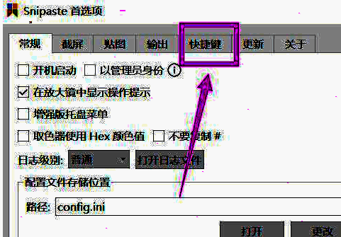 Snipaste快捷键设置界面功能列表示意图