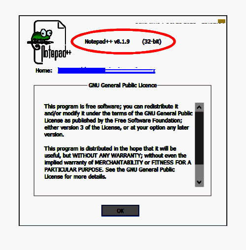 关于Notepad++窗口界面，顶部显示具体版本号信息