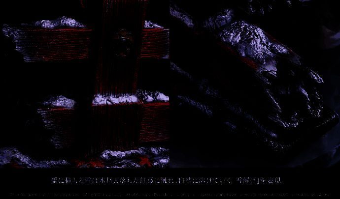 整体布局俯视图，完整呈现红叶树、桥梁与战斗人物组成的场景