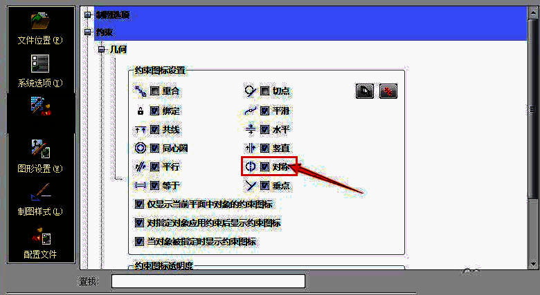 几何设置页面细节图，对称功能选项已取消勾选，设置状态清晰可见