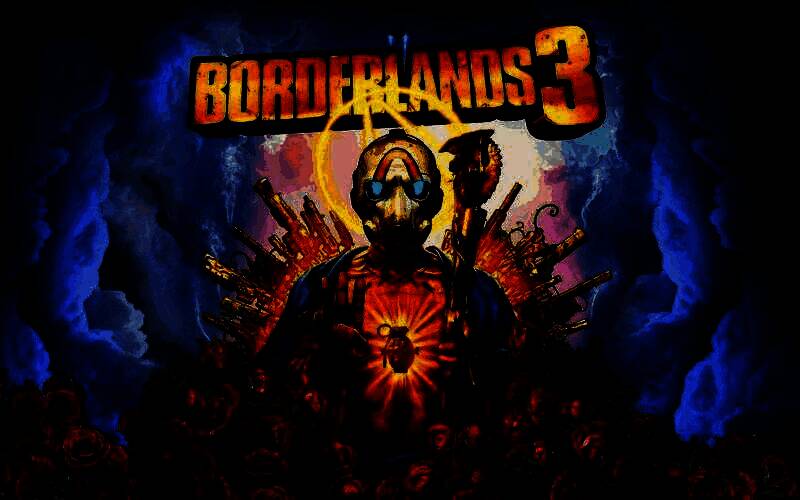 《无主之地3》战斗场景，角色手持夸张武器对敌射击