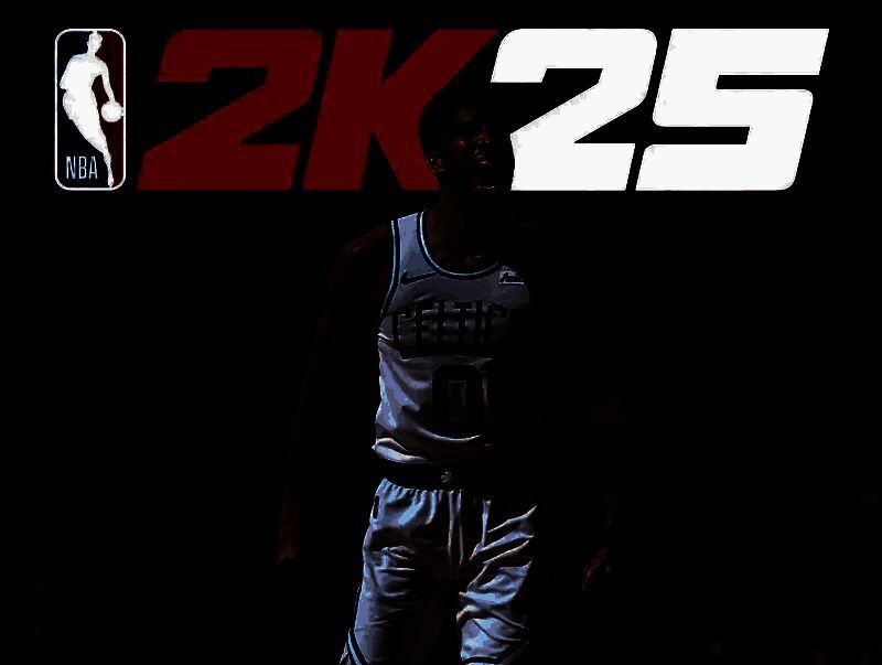 《NBA 2K25》球场比赛画面，球员动作流畅，细节逼真