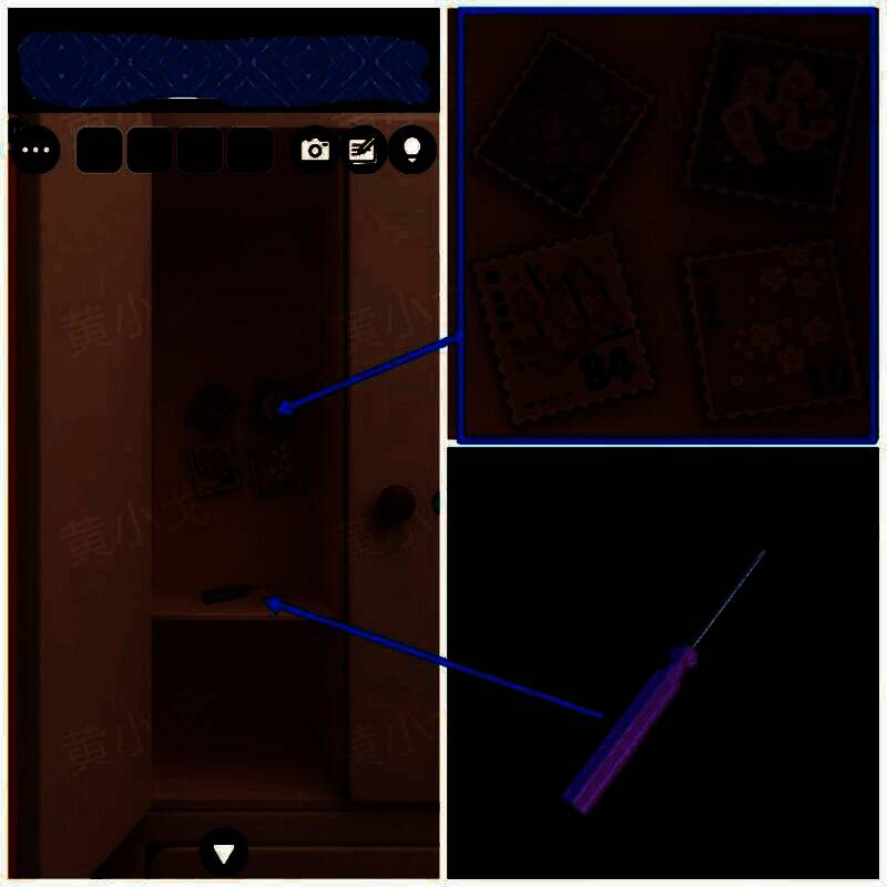 柜壁上贴着的四张彩色邮票及其对应的数字编码