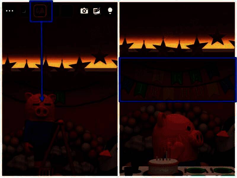 小猪手持多种颜色彩旗正在装饰派对现场